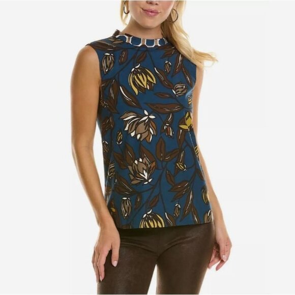 NWT 'S MAX MARA US 2 IT 36 Floral Print Poptop 100% Cotton Poplin Sleeveless Top - Picture 4 of 7